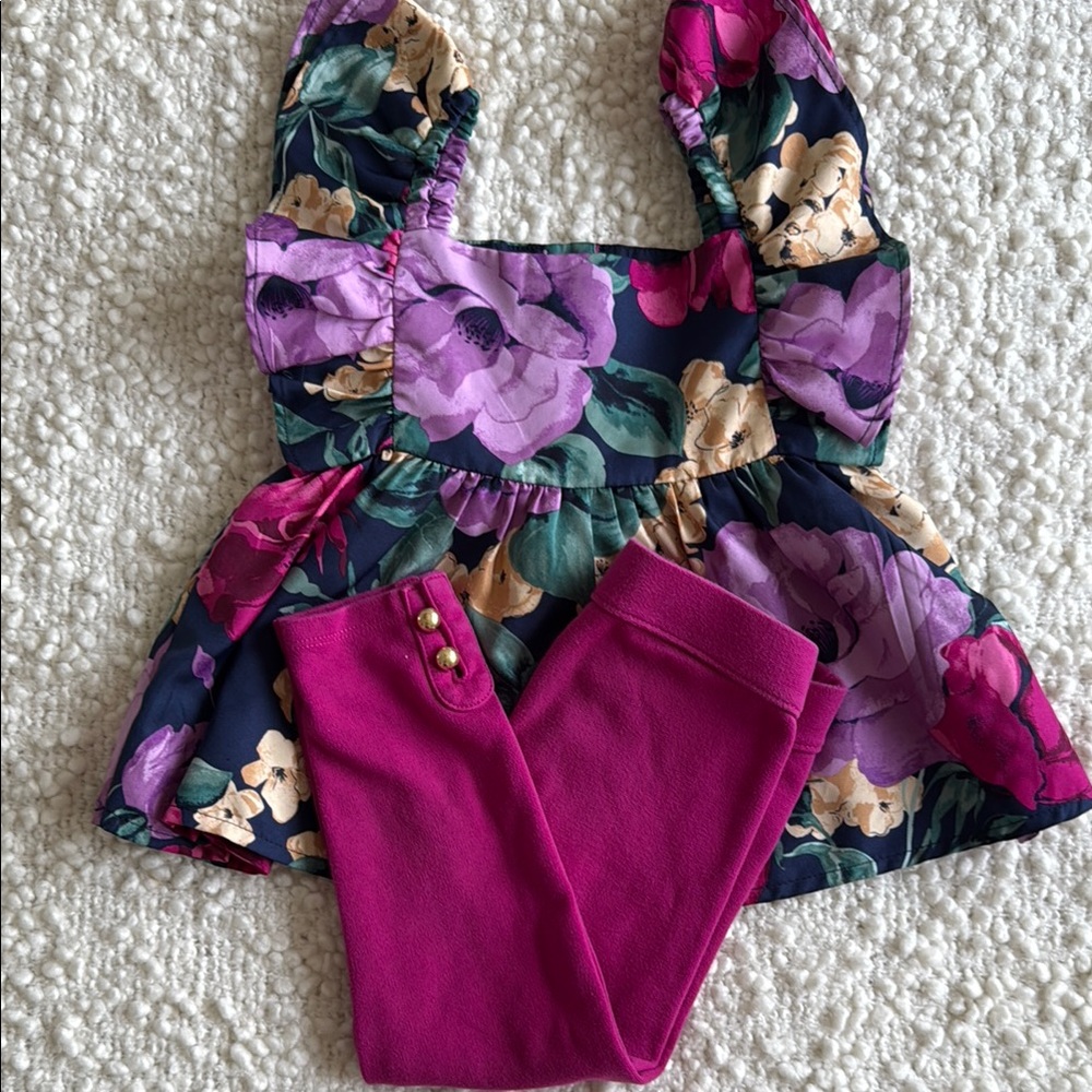Vibrant Floral Top with Pink Leggings